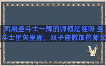 凤凰圣斗士一辉的师傅是谁呀 圣斗士星矢里面，双子座撒加的师父是谁